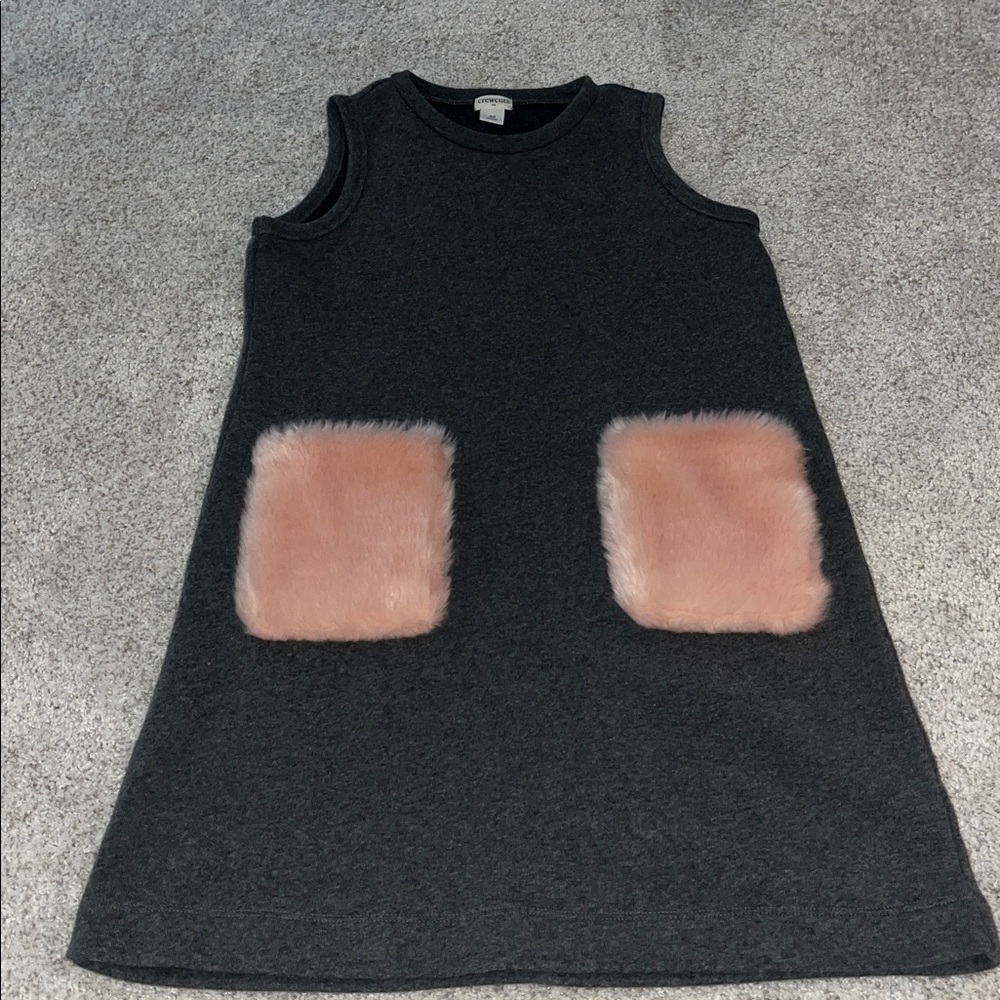 Crewcuts grey sweater dress with pink pockets
